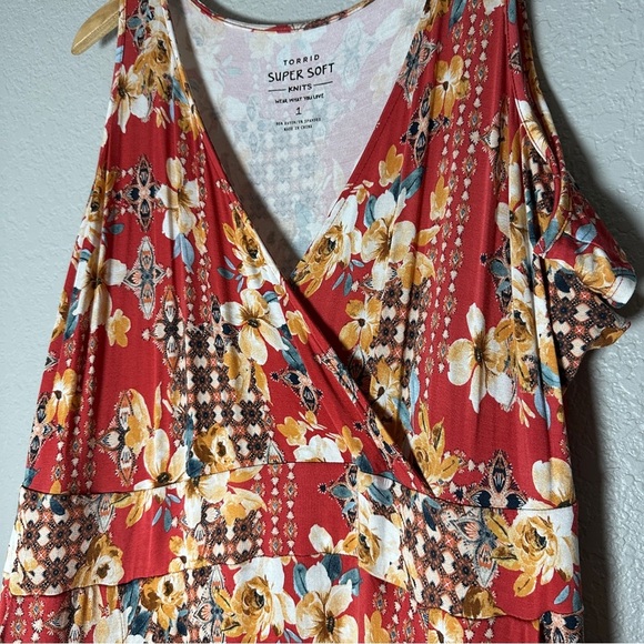 TORRID Women's Super Soft Orange Red Floral Cold Shoulder Surplice Maxi Dress‎ 1 - Picture 11 of 14
